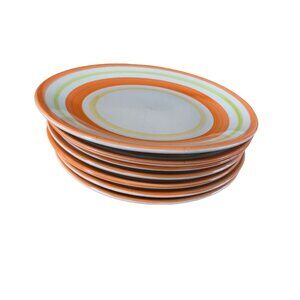 Gibson Lorenzo Orange Green Yellow Rim Dinner Plates Set of 3